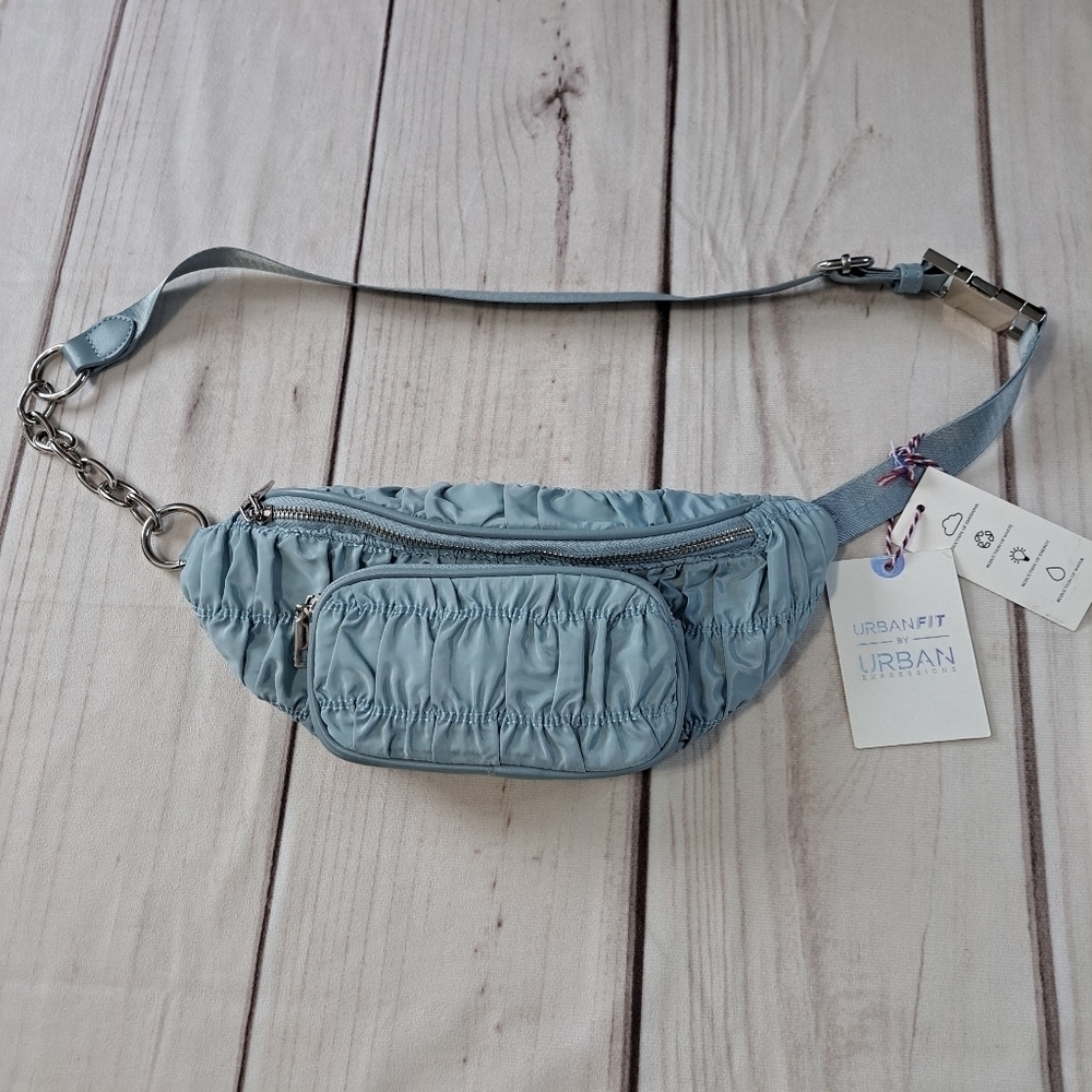 URBANFIT By URBAN Expressions Rouched BELT BAG Chain Embellishment Belt Sky Blue